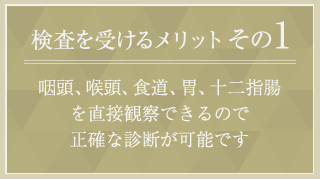 メリット１　咽頭、喉頭、食道、胃、十二指腸を直接観察できるので 正確な診断が可能です